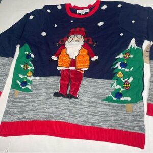 Jolly Santa Men’s Sweater. Hunting Santa. Size XXL (50-52). NWT. Orange vest.
